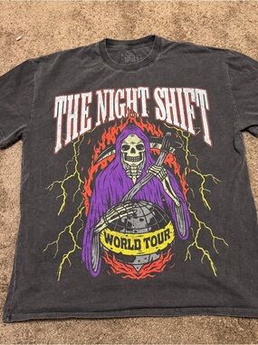 The Night Shift Shirt Mens Medium Gray Oversized Fade Grim Reaper Mike Majlak